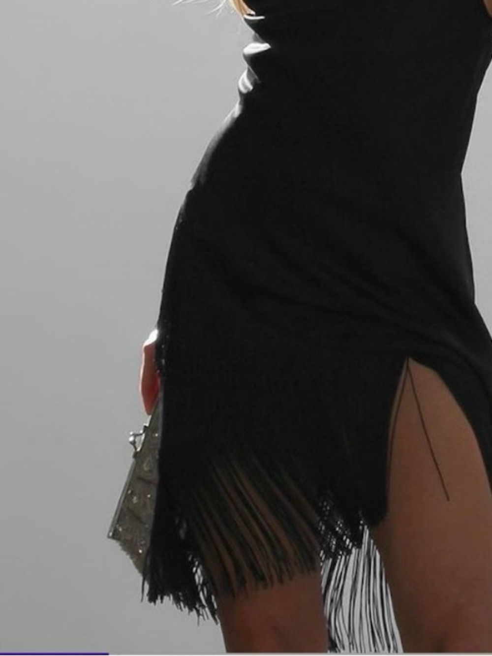 🎉New Zara Black Fringe Mini Slip Dress, NWT, versatile glam, chic party piece. - Picture 3 of 10